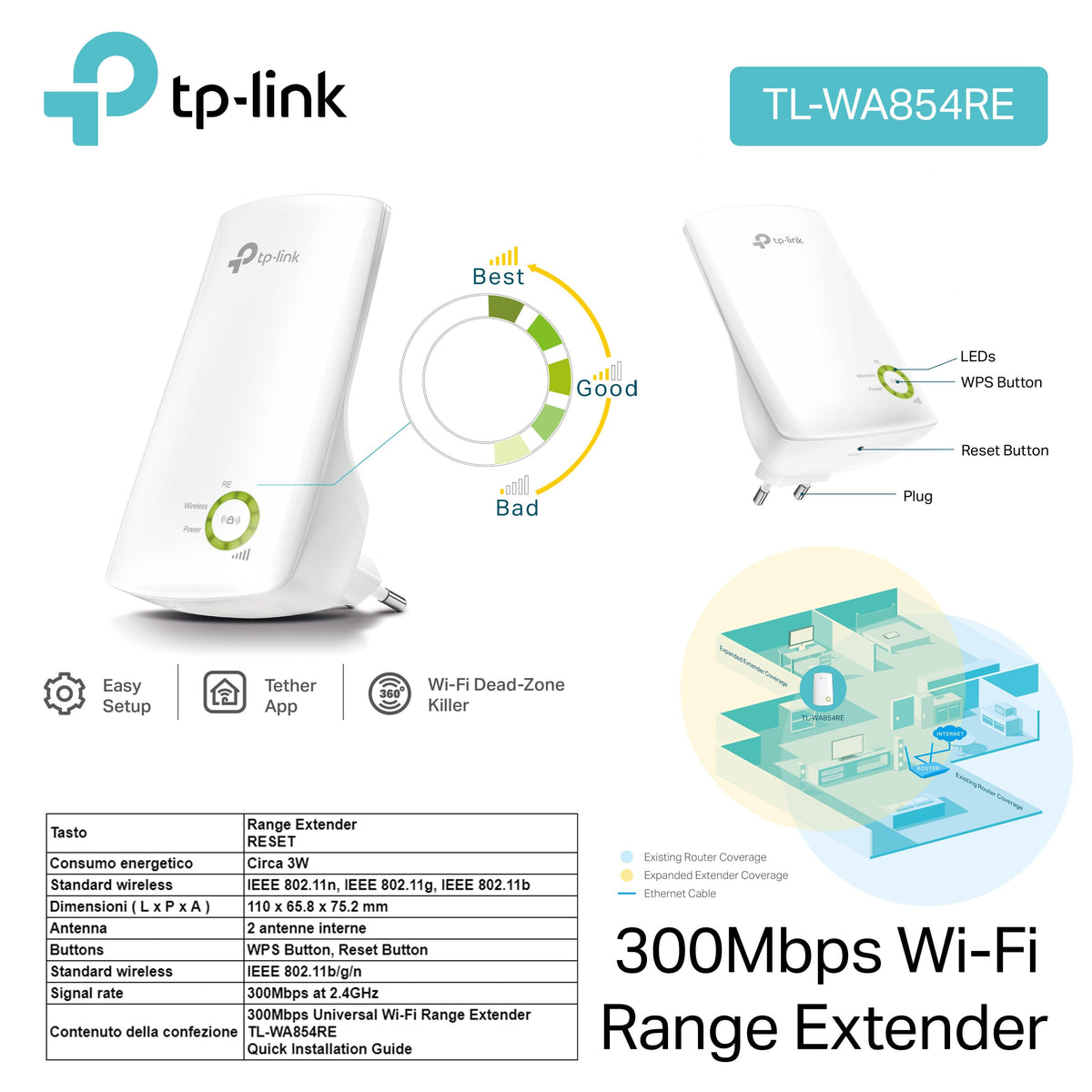 RANGE EXTENDER WIFI 300MB TP-LINK ART.TL-WA854RE 1PZ - koseakasa
