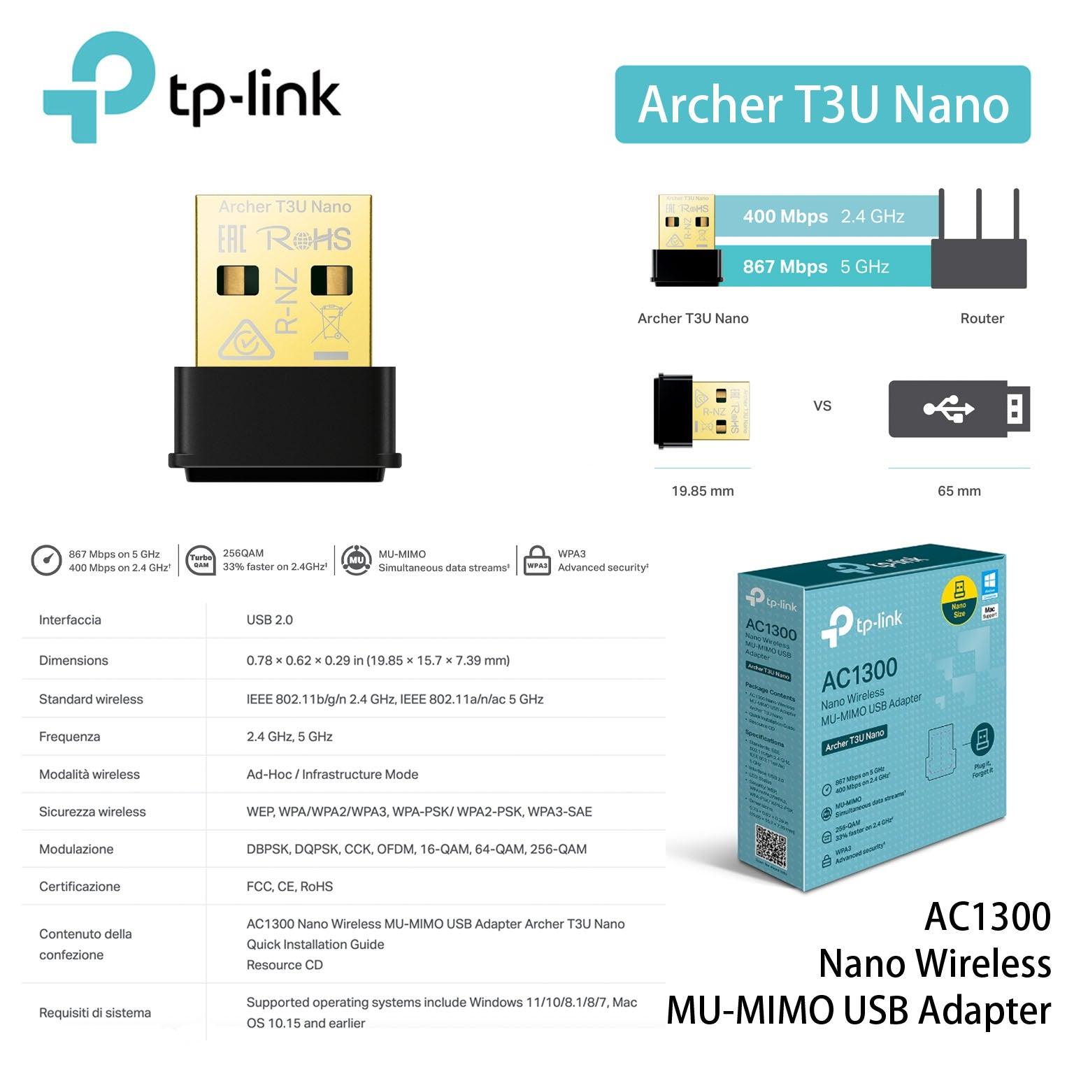 USB NANO 1300MB DUAL BAND WIRE TP-LINK ART.ARCHER T3U NANO 1PZ - koseakasa