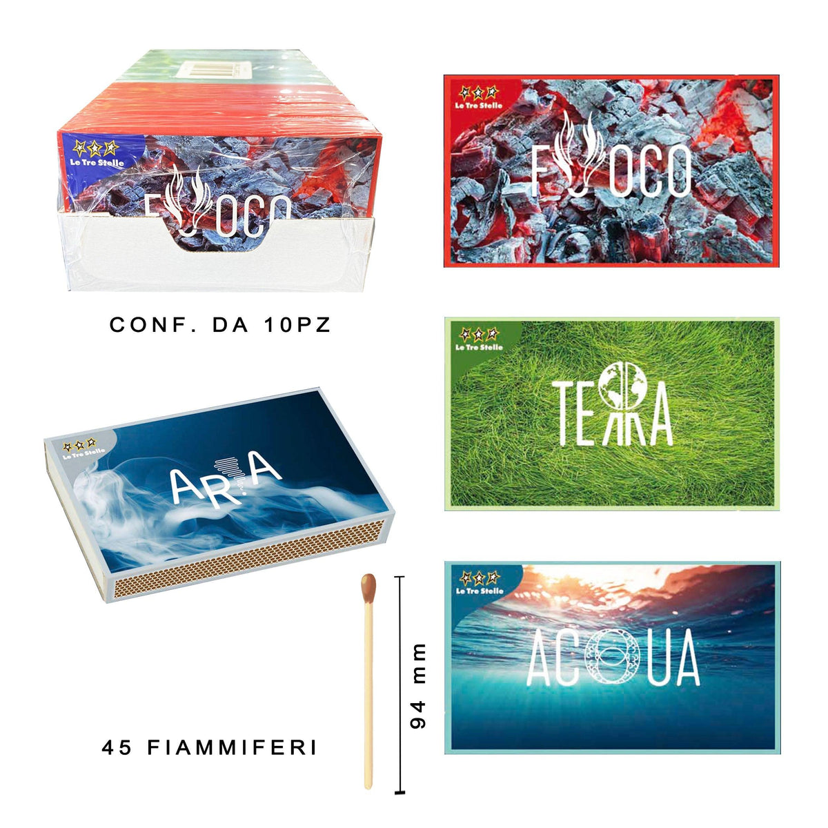 FIAMMIFERONI LE TRE STELLE 4 ELEMENTS 22B FIAMMIFERI 22B  45 FIAMME CONF.10PZ - koseakasa