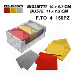 BIGLIETTI E BUSTE F.TO 4  150/150 3 COLORI PERLESCENTI ART.LF40054F4 - koseakasa