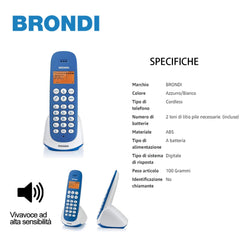 BRONDI ADARA  AZZURRO/BIANCO CORDLESS TELEFONO - koseakasa