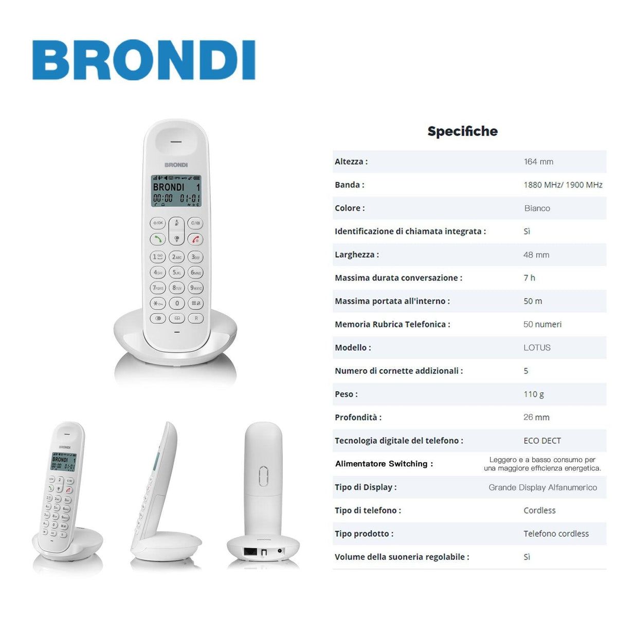 BRONDI LOTUS CORDLESS DIGITALE TELEFONO BIANCO 1PZ - koseakasa
