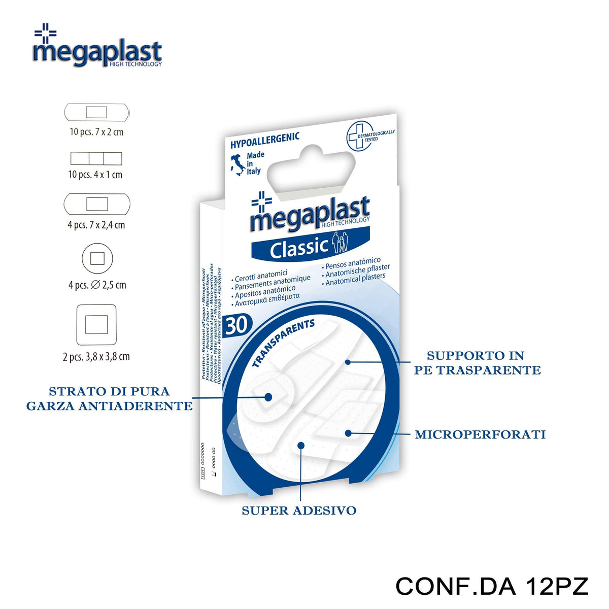 ART.112387 MEGAPLAST CLASSIC ML 30 CEROTTI ASSORTITI TRASPARENTI CONF.30 12PZ - koseakasa