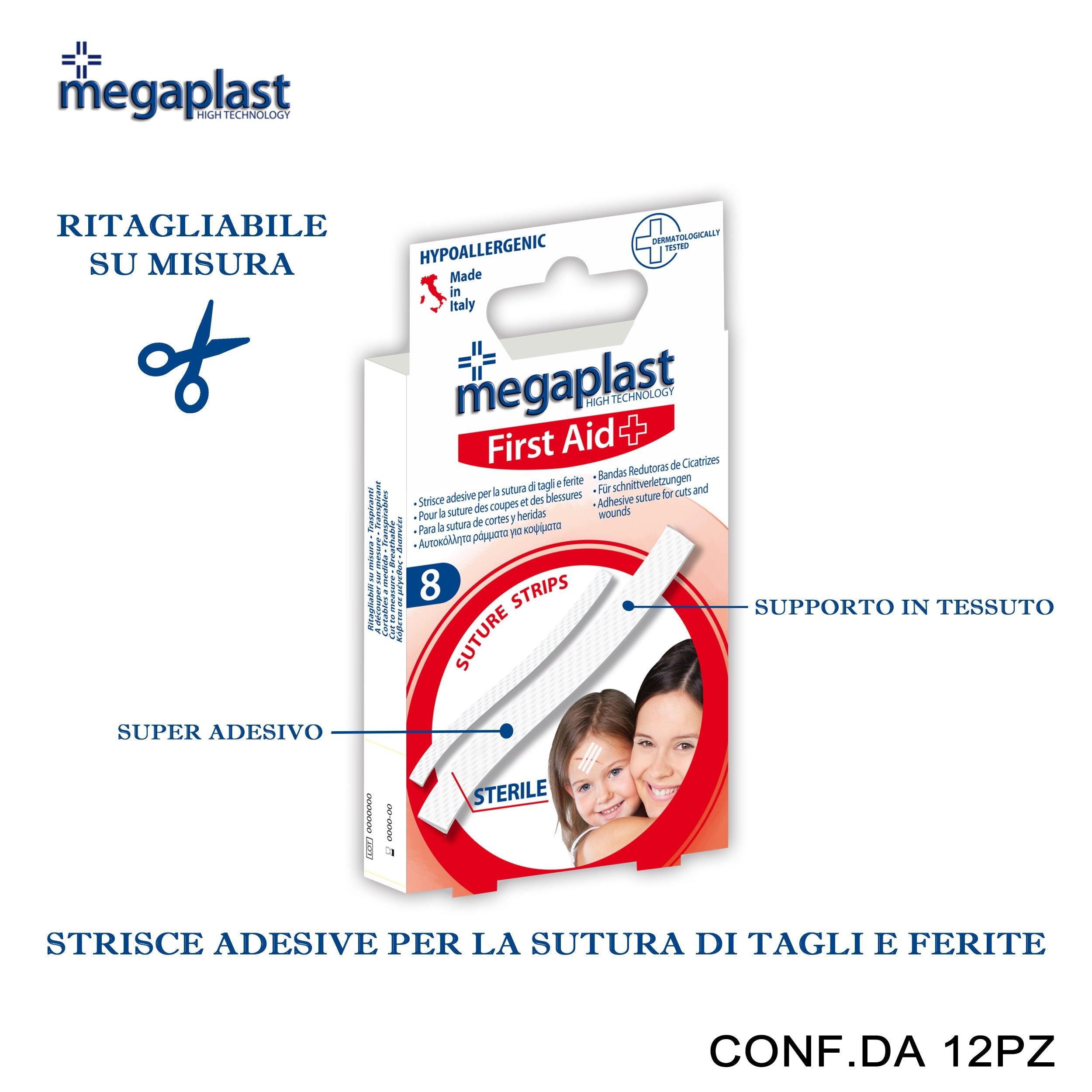 ART.112806 MEAGPLAST FIRST AID ML 8 CEROTTI SUTURA ASORTITI CONF.8 12PZ - koseakasa