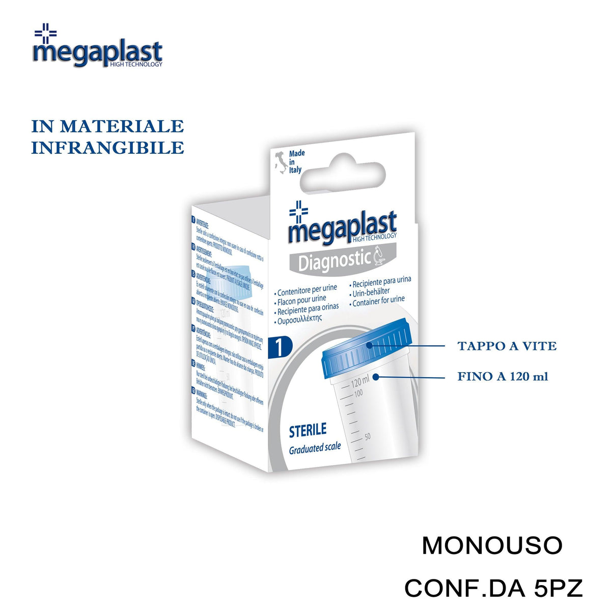 ART.163938 MEGAPLAST DIAGNOSTIC 1 CONTENITORE URINE STERILE CONF.1 5PZ - koseakasa