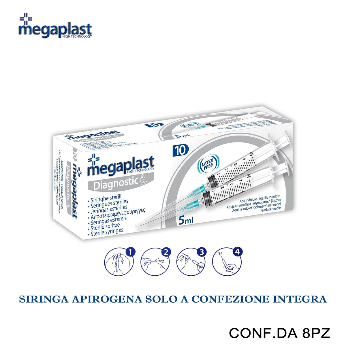 ART.163945 MEGAPLAST DIAGNOSTIC SIRINGHE STERILI 5ML CONF.10 8PZ - koseakasa