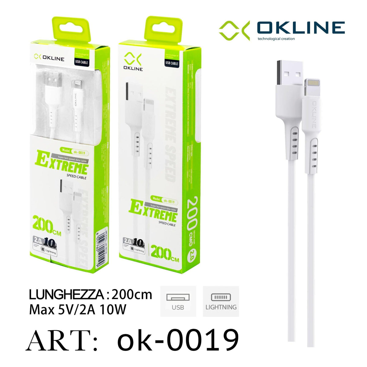 ART.OK-0019 OKLINE Iphone Lightning USB Cavo 200cm Bianco - koseakasa