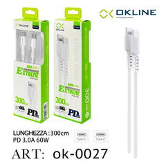 ART.OK-0027 OKLINE Type-C Type-C Cavo 3A 60W300cm Bianco - koseakasa