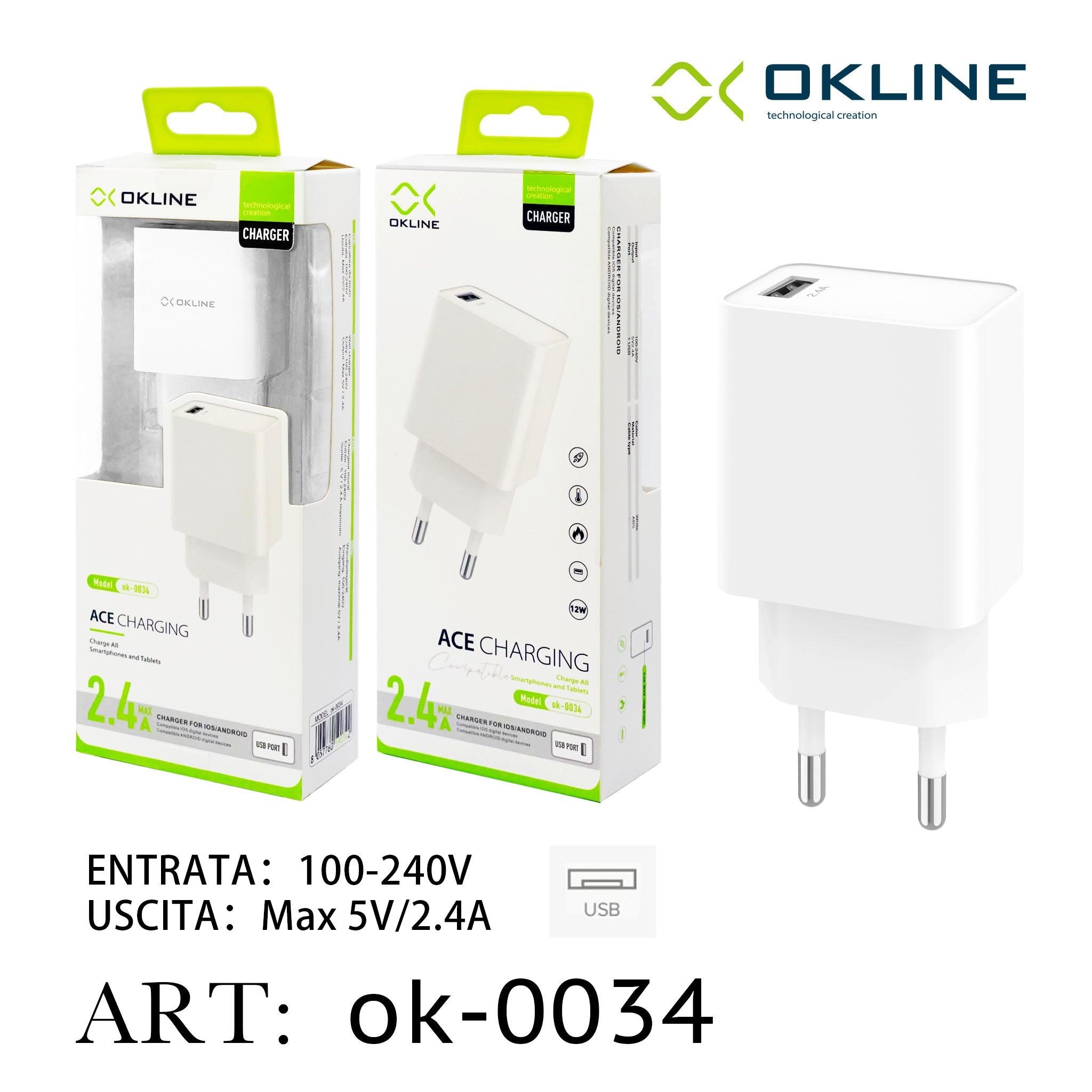 ART.OK-0034 OKLINE USB Caricatore 2.4A Bianco - koseakasa