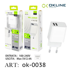 ART.OK-0038 OKLINE USB Caricatore 2.4A Bianco - koseakasa