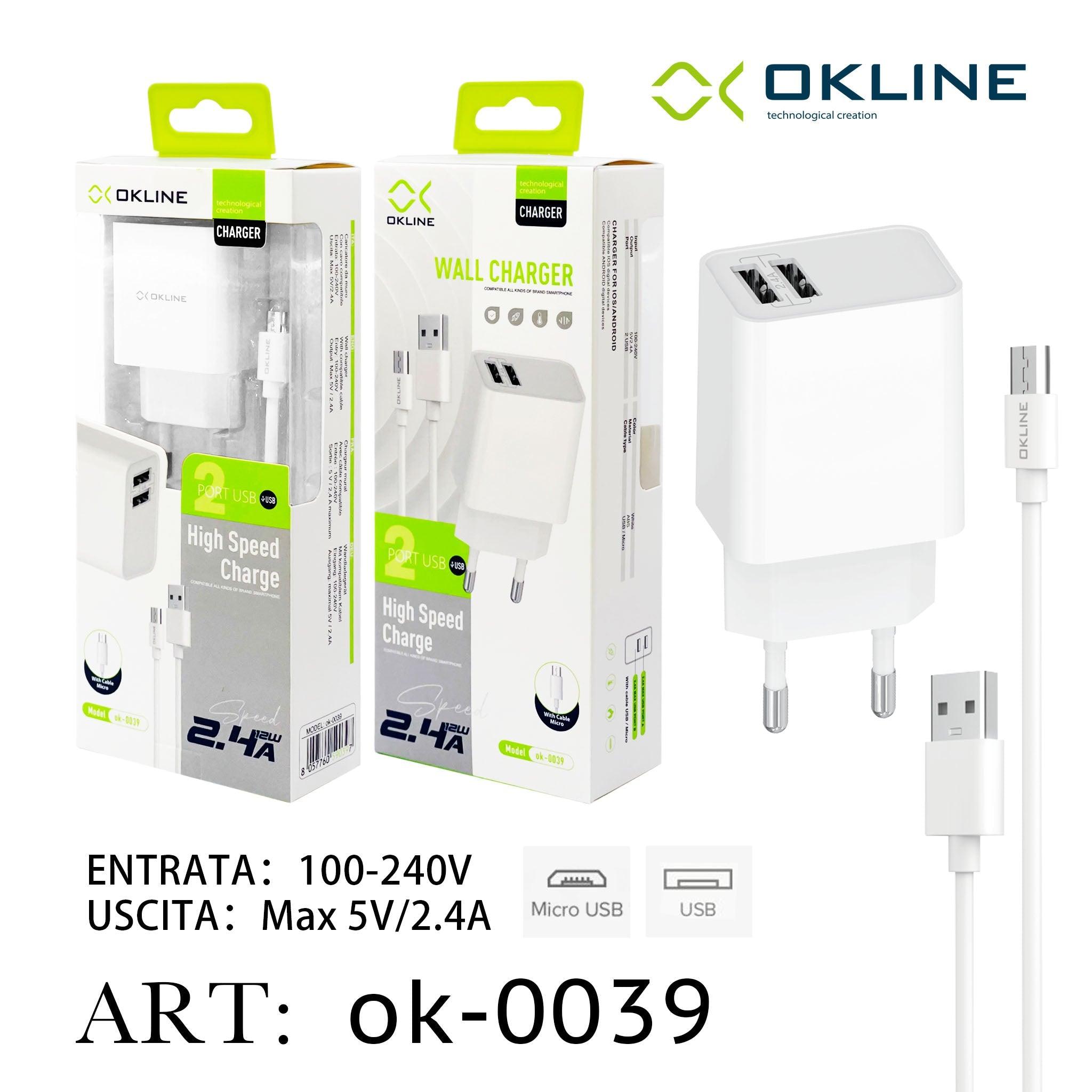 ART.OK-0039 OKLINE USB Caricatore 2.4A Con Micro USB Cavo Bianco - koseakasa