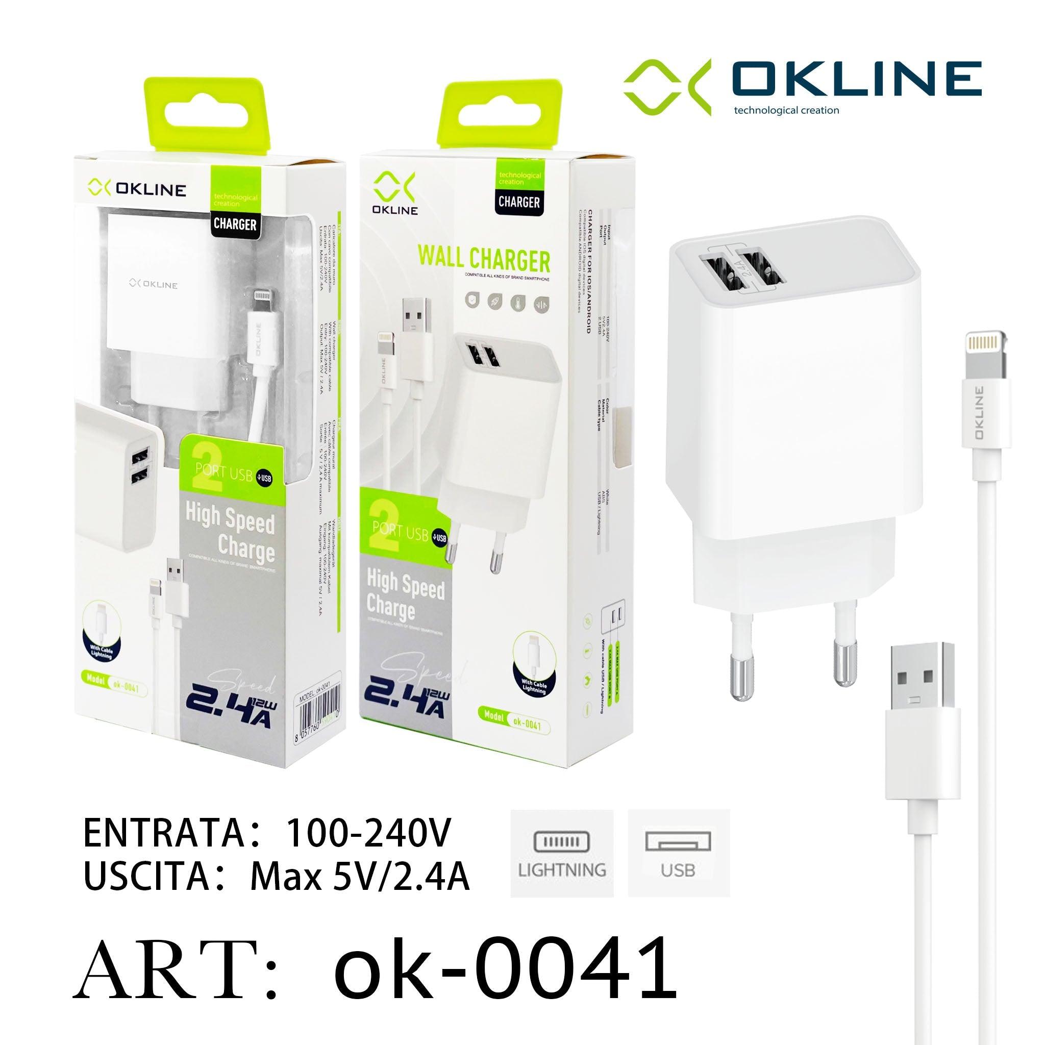 ART.OK-0041 OKLINE USB Caricatore 2.4A Con Iphone Lightning USB Cavo Bianco - koseakasa