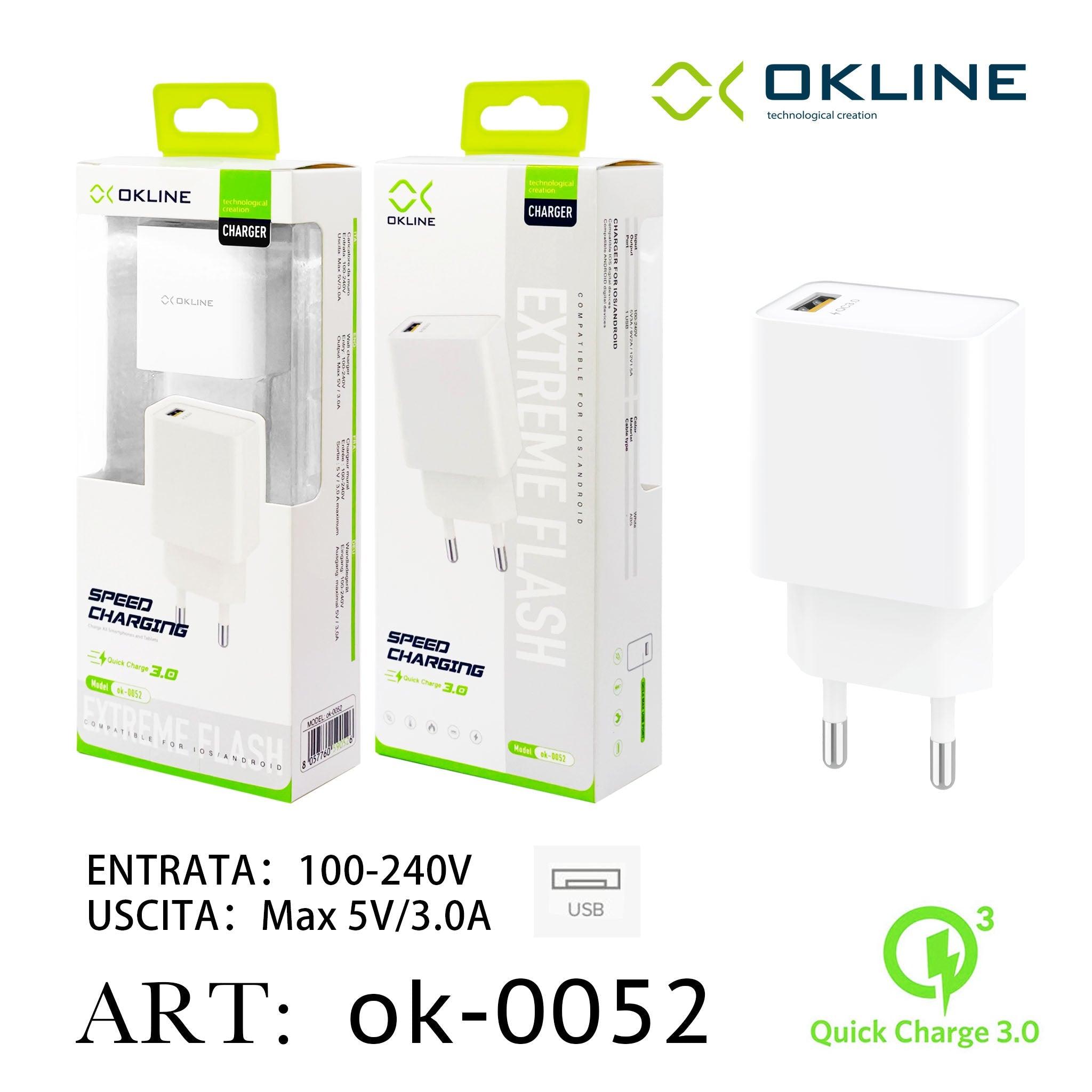 ART.OK-0052 OKLINE USB Caricatore QC3.0 Bianco - koseakasa