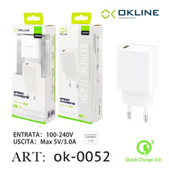 ART.OK-0052 OKLINE USB Caricatore QC3.0 Bianco - koseakasa