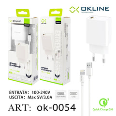 ART.OK-0054 OKLINE USB Caricatore QC3.0 Con Iphone Lightning USB Cavo Bianco - koseakasa