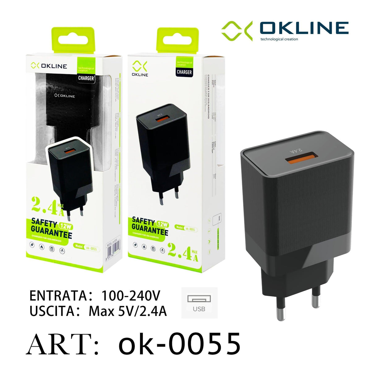 ART.OK-0055 OKLINE USB Caricatore 2.4A Nero - koseakasa