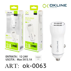 ART.OK-0063 OKLINE USB Caricatore Auto 3.1A Bianco - koseakasa