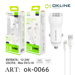 ART.OK-0066 OKLINE USB Caricatore Auto 3.1A Con Iphone Lightning USB Cavo Bianco - koseakasa