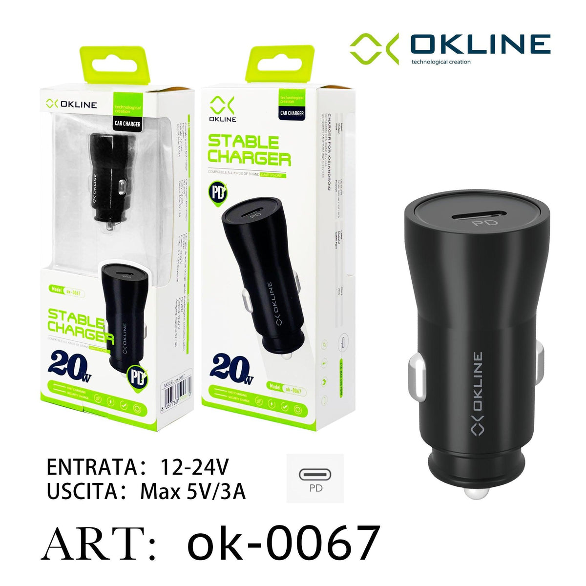 ART.OK-0067 OKLINE PD Caricatore Auto Nero - koseakasa