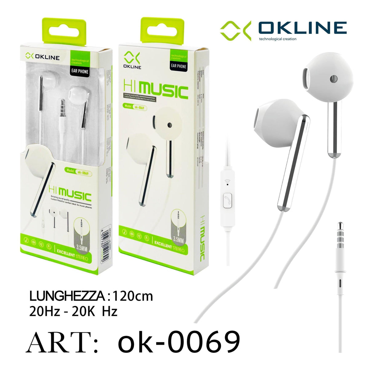 ART.OK-0069 OKLINE 3.5MM AUX Auricolari Bianco - koseakasa