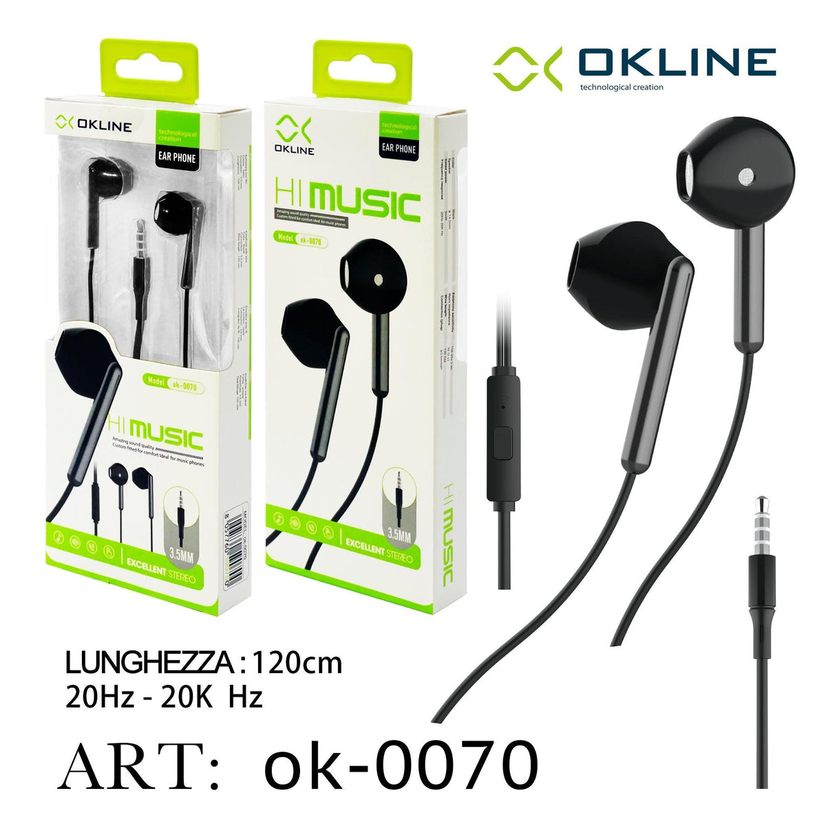 ART.OK-0070 OKLINE 3.5MM AUX Auricolari Nero - koseakasa