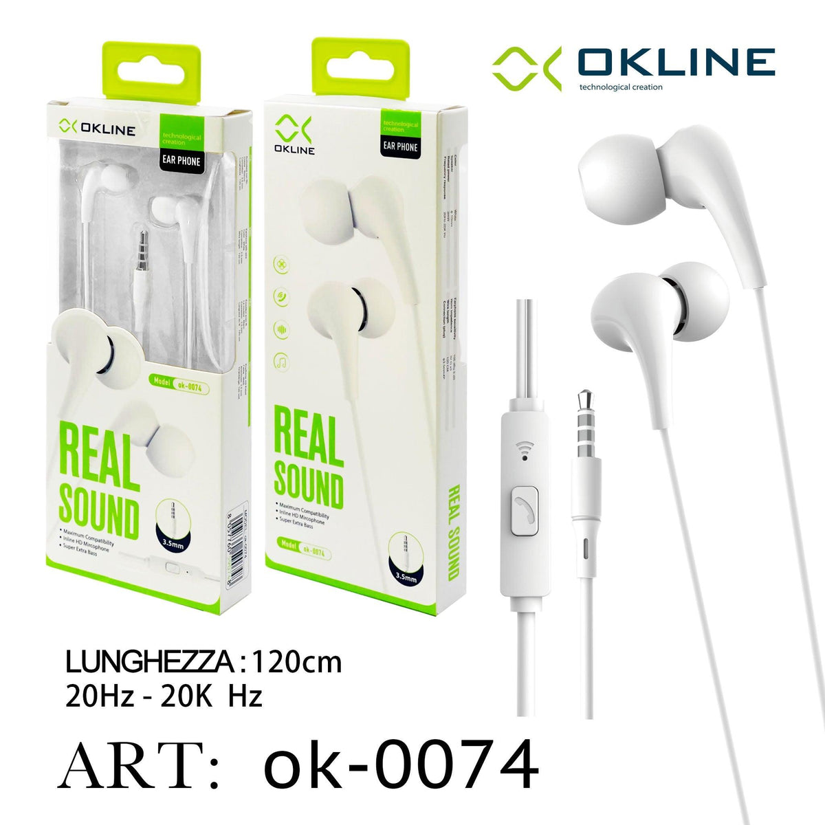 ART.OK-0074 OKLINE 3.5MM AUX Auricolari Bianco - koseakasa