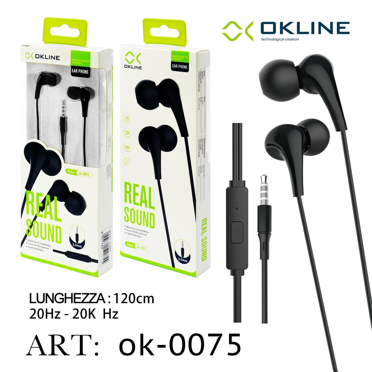 ART.OK-0075 OKLINE 3.5MM AUX Auricolari Nero - koseakasa