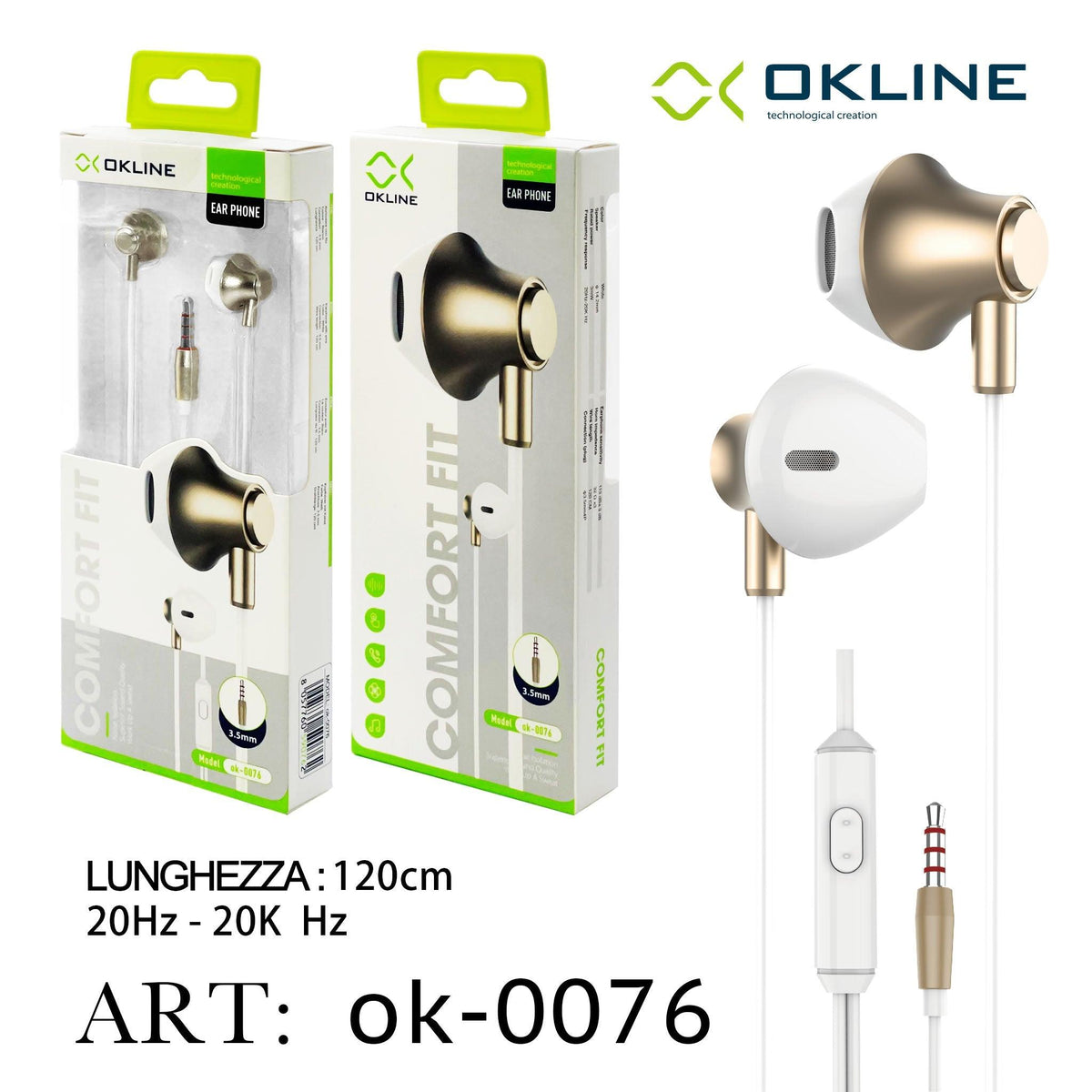 ART.OK-0076 OKLINE 3.5MM AUX Auricolari Bianco - koseakasa