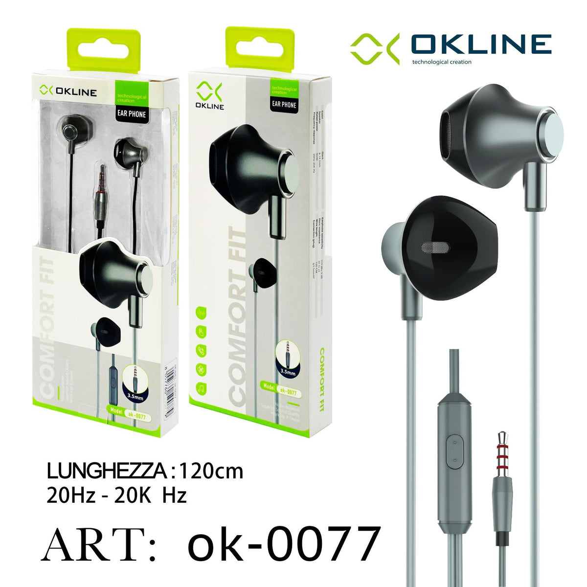 ART.OK-0077 OKLINE 3.5MM AUX Auricolari Nero - koseakasa