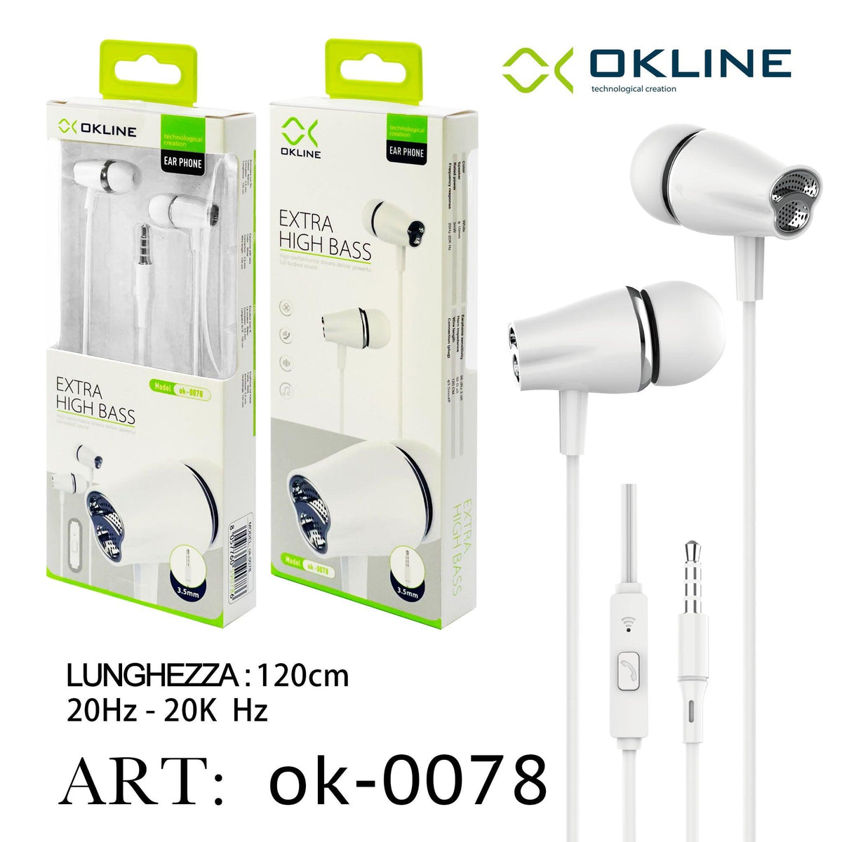 ART.OK-0078 OKLINE 3.5MM AUX Auricolari Bianco - koseakasa