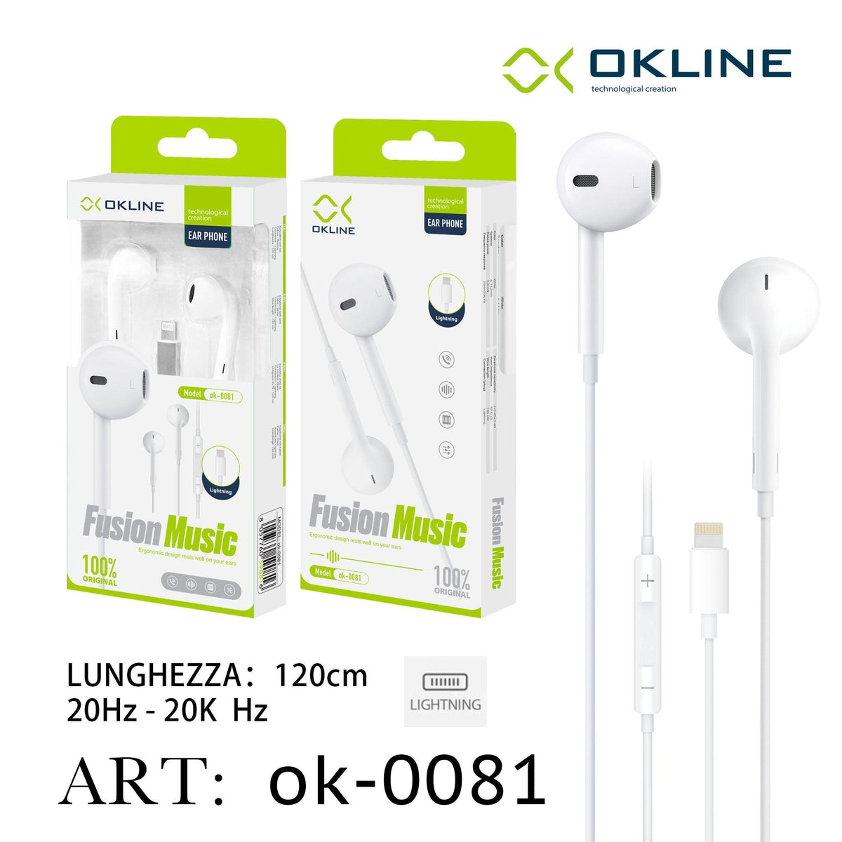 ART.OK-0081 OKLINE Iphone Lightning Auricolari Bianco - koseakasa