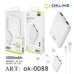 ART.OK-0088 OKLINE WHITE MINI POWER BANK 5000mAH - koseakasa