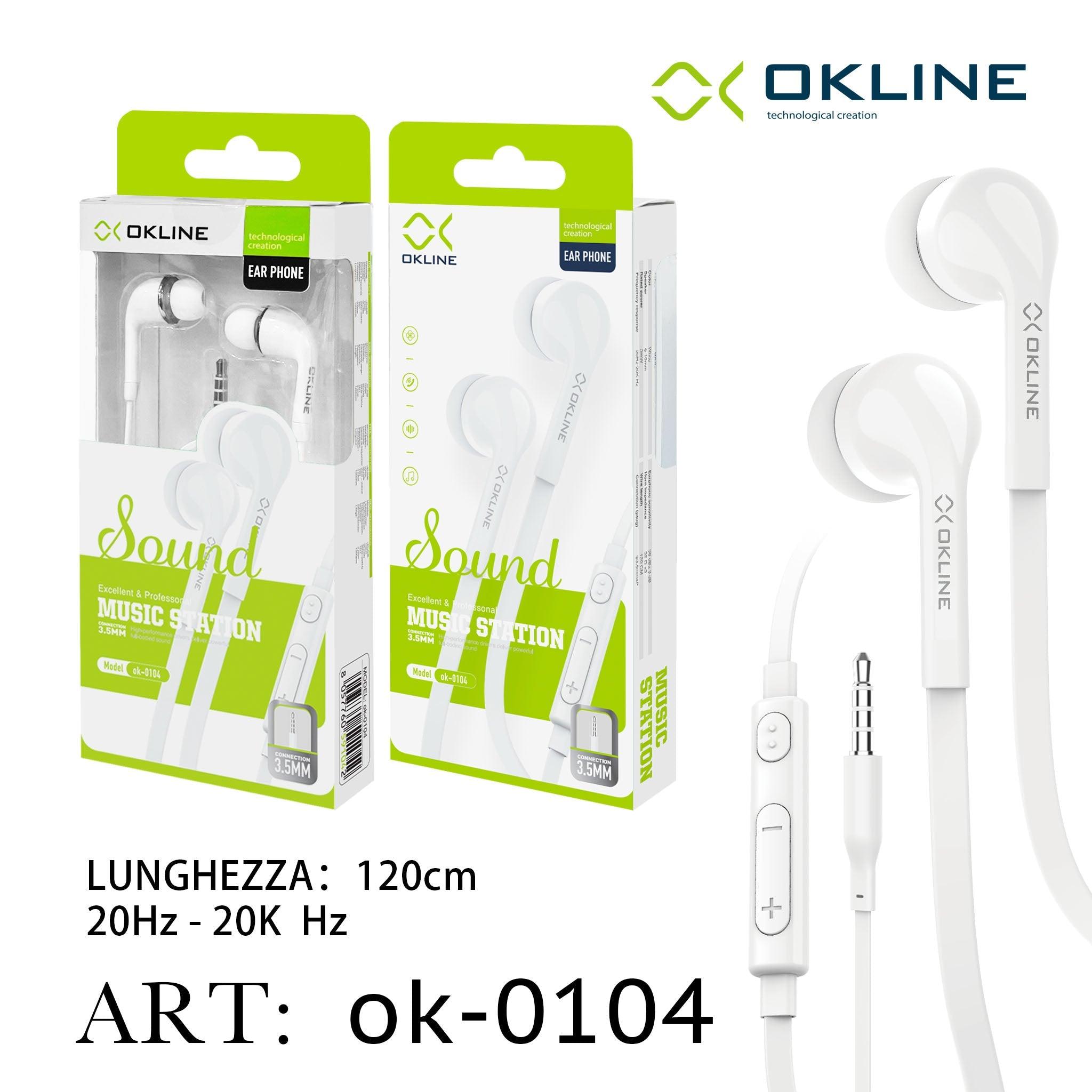 ART.OK-0104 OKLINE MUSIC STATION AURICOLARE A FILO UNIVERSALE 3.5MM BIANCO - koseakasa