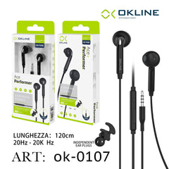 ART.OK-0107 OKLINE ACE AURICOLARE A FILO UNIVERSALE 3.5MM NERO - koseakasa