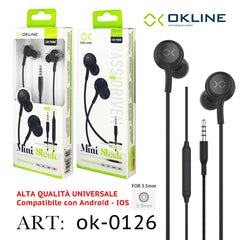 ART.OK-0126 OKLINE MINI SLEEK AURICOLARE A FILO INTRECCIATO 3.5MM NERO - koseakasa