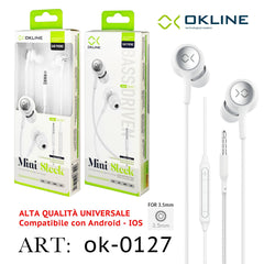 ART.OK-0127 OKLINE MINI SLEEK AURICOLARE A FILO INTRECCIATO 3.5MM BIANCO - koseakasa