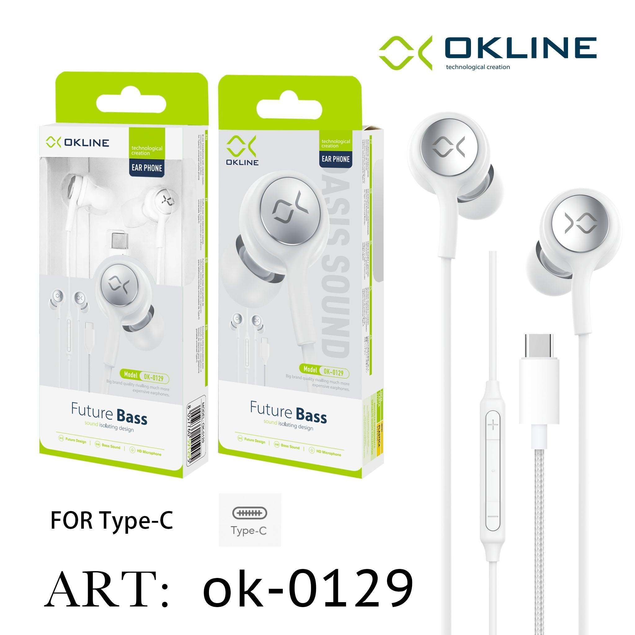 ART.OK-0129 OKLINE FUTURE BASS AURICOLARE A FILO INTRECCIATO TYPE-C BIANCO - koseakasa