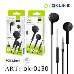 ART.OK-0130 OKLINE REALISTIC AURICOLARE A FILO INTRECCIATO 3.5MM NERO - koseakasa