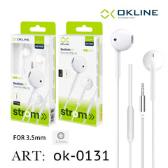 ART.OK-0131 OKLINE REALISTIC AURICOLARE A FILO INTRECCIATO 3.5MM BIANCO - koseakasa
