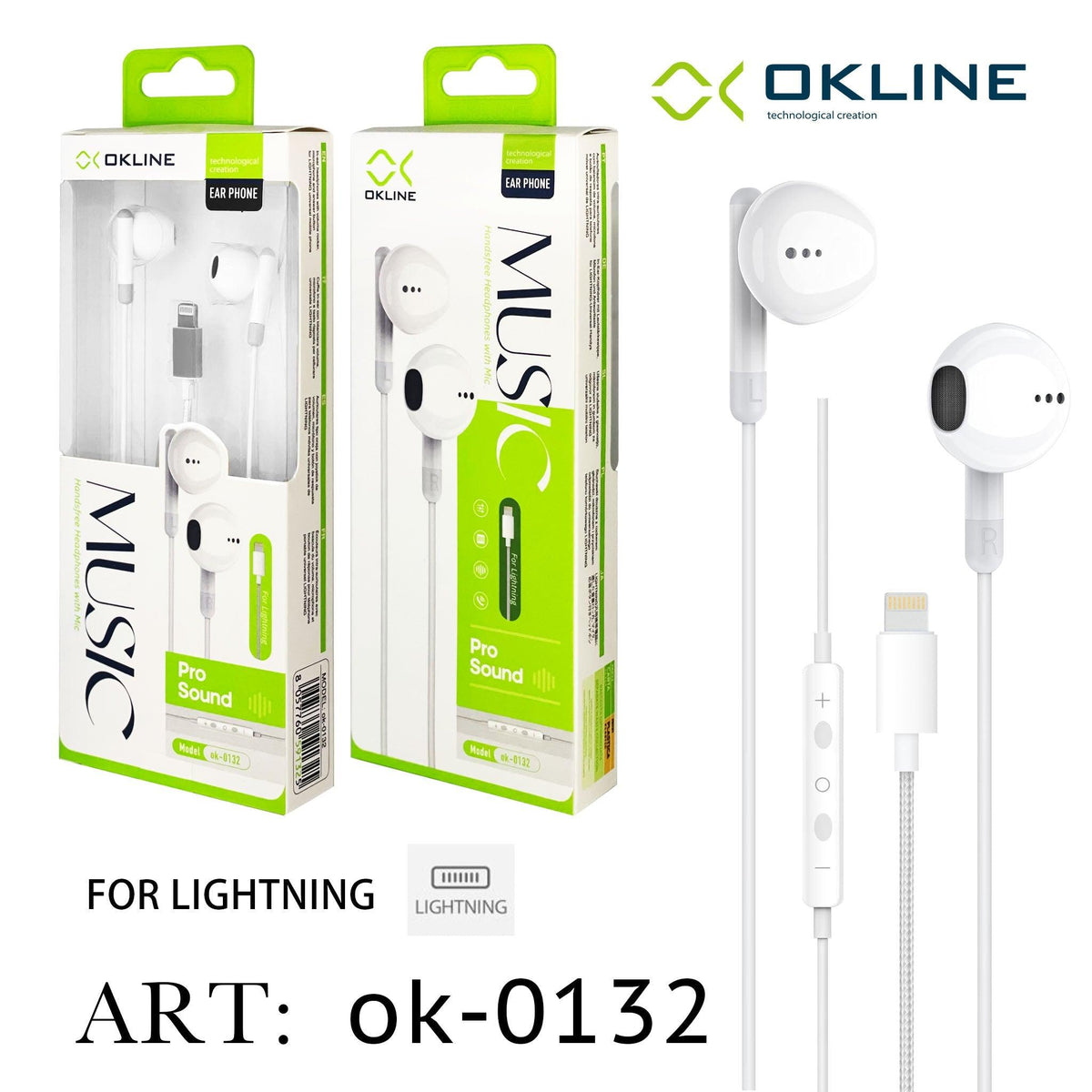 ART.OK-0132 OKLINE MUSIC AURICOLARE A FILO INTRECCIATO IPHONE LIGHTNING BIANCO - koseakasa
