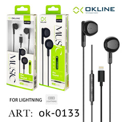 ART.OK-0133 OKLINE MUSIC AURICOLARE A FILO INTRECCIATO IPHONE LIGHTNING NERO - koseakasa