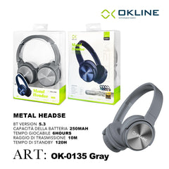 ART.OK-0135GRI OKLINE METAL HEADSE CUFFIE BLUETOOTH GRIGIO - koseakasa