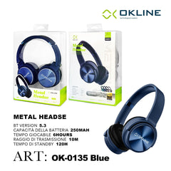 ART.OK-0135BLU OKLINE METAL HEADSE CUFFIE BLUETOOTH BLU - koseakasa