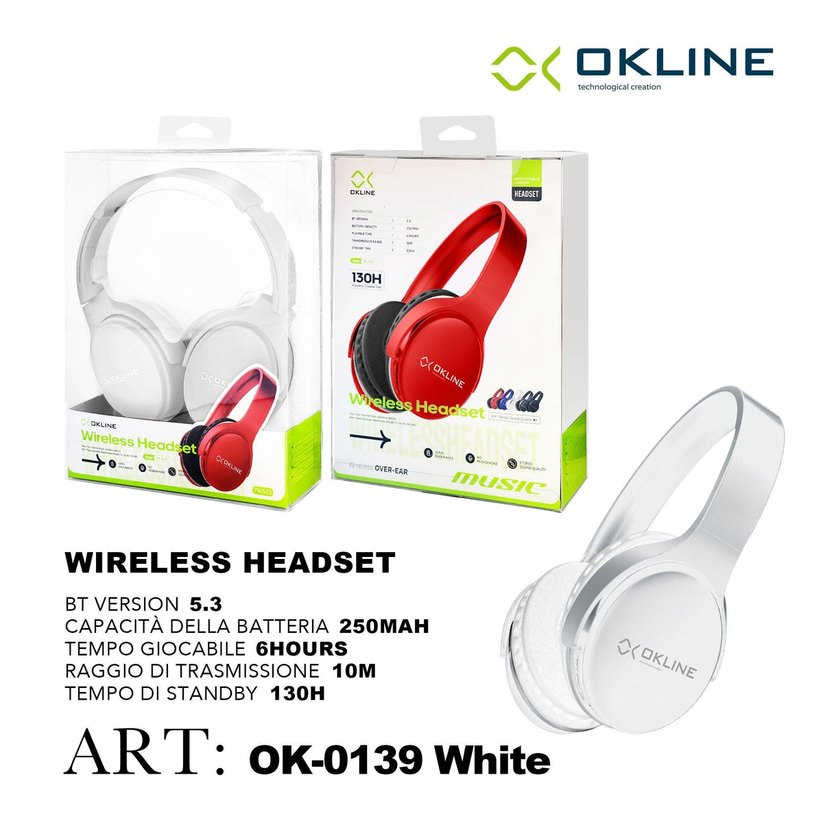ART.OK-0139BIA OKLINE MUSIC CUFFIE BLUETOOTH BIANCO - koseakasa