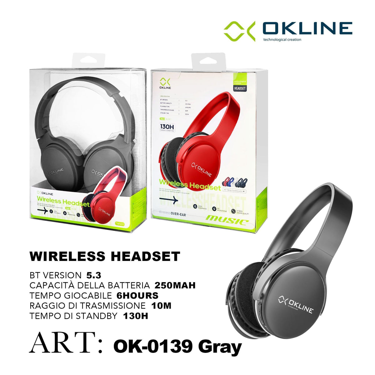 ART.OK-0139GRI OKLINE MUSIC CUFFIE BLUETOOTH GRIGIO - koseakasa
