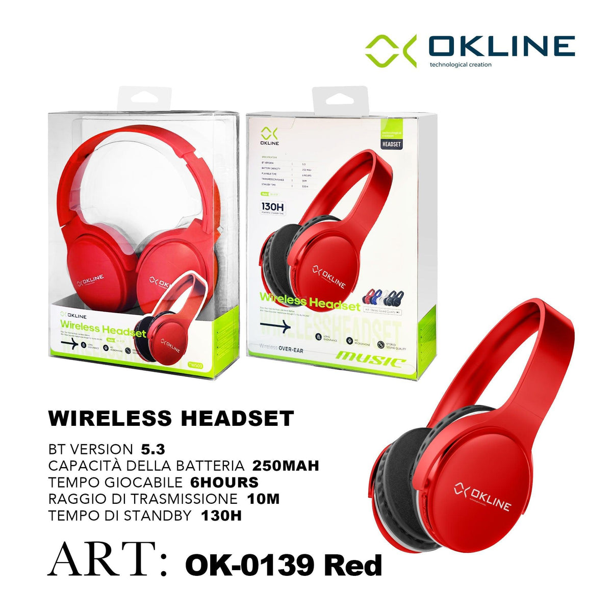 ART.OK-0139ROS OKLINE MUSIC CUFFIE BLUETOOTH ROSSO - koseakasa