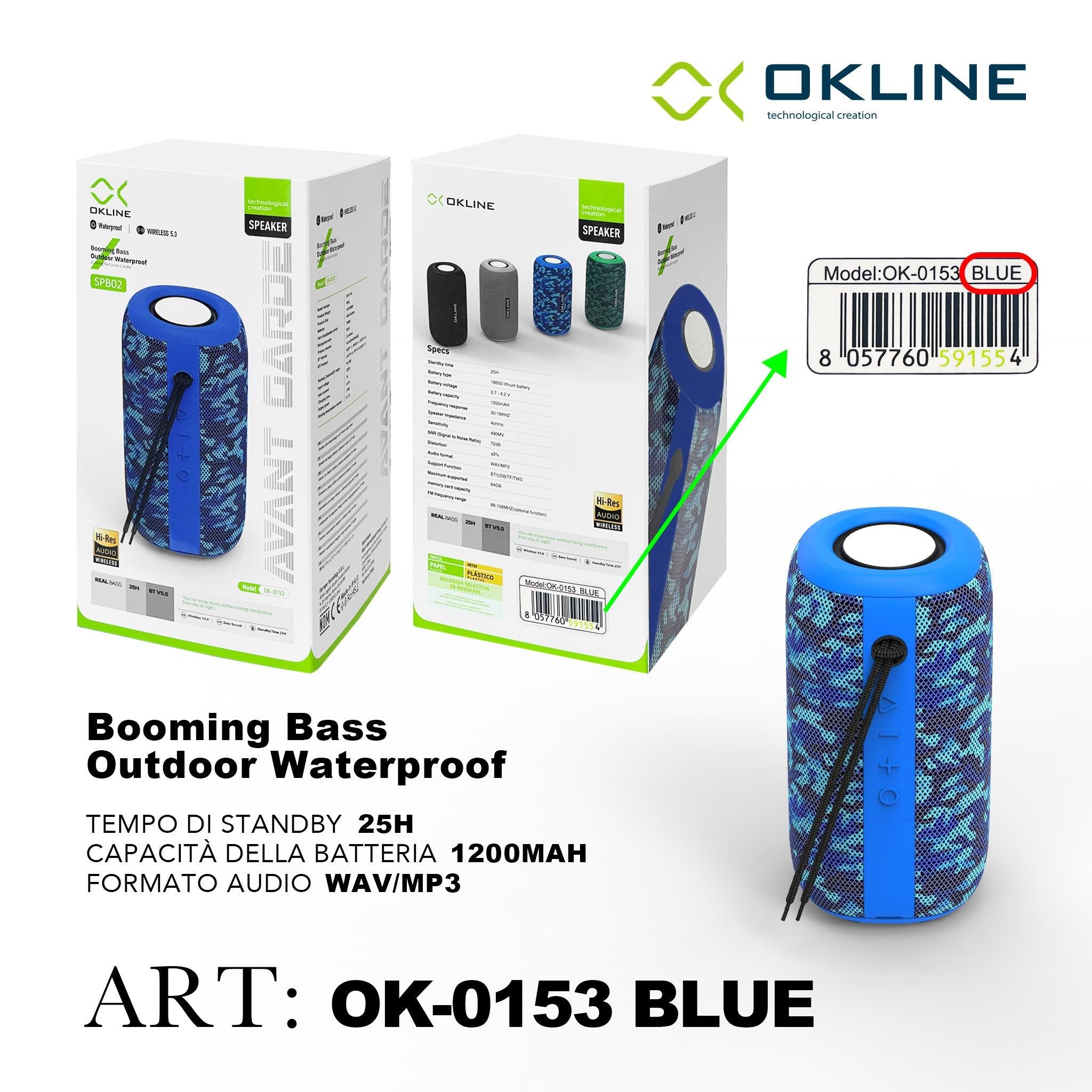 ART.OK-0153BLU OKLINE BOOMING BASS STEREO WATERPROOF WIRELESS BLU - koseakasa