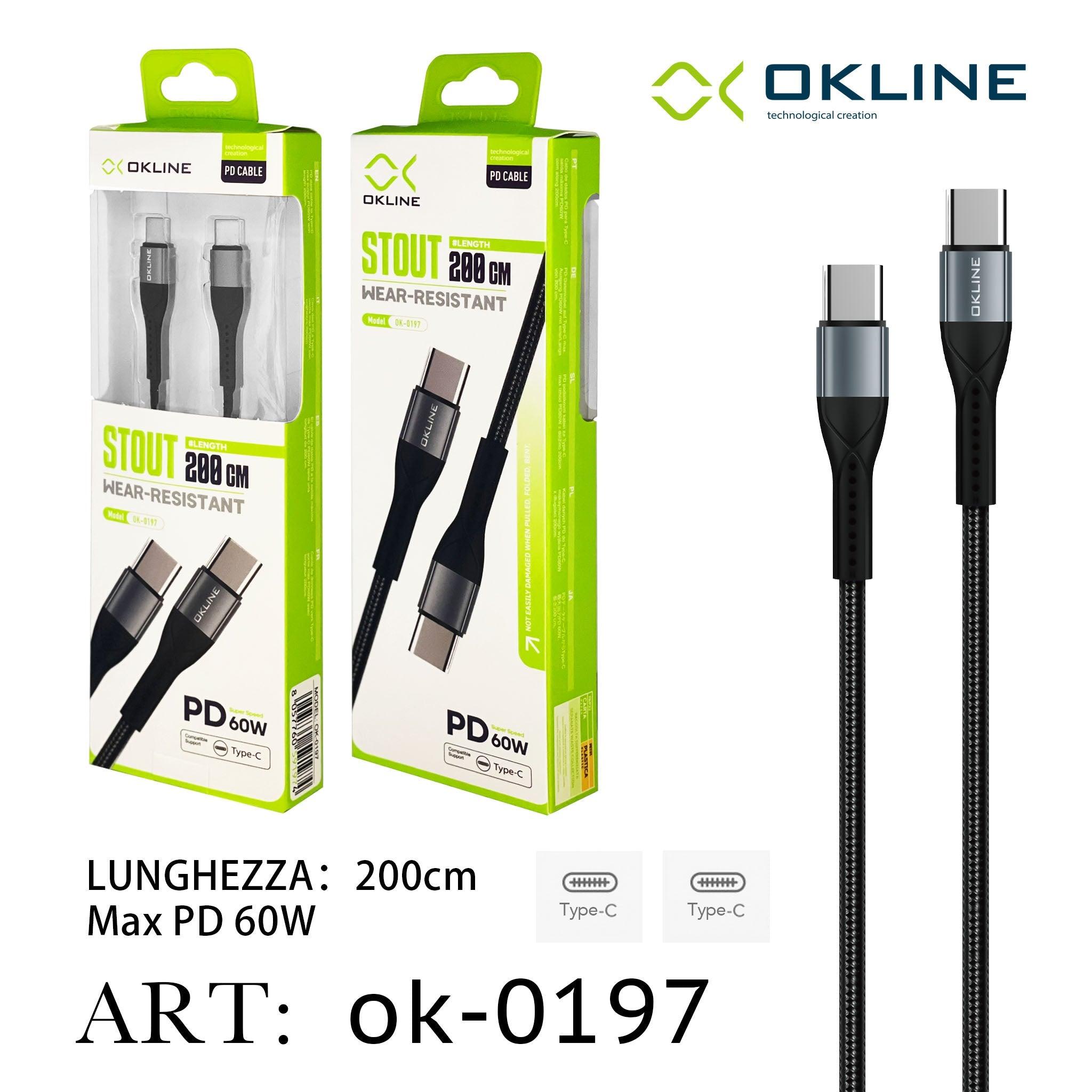 ART.OK-0197 OKLINE Type-C Type-C Cavo intrecciato 60W200cm Grigio - koseakasa