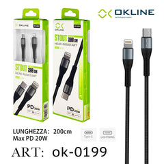 ART.OK-0199 OKLINE Type-C Iphone Lightning Cavo intrecciato 20W200cm Grigio - koseakasa
