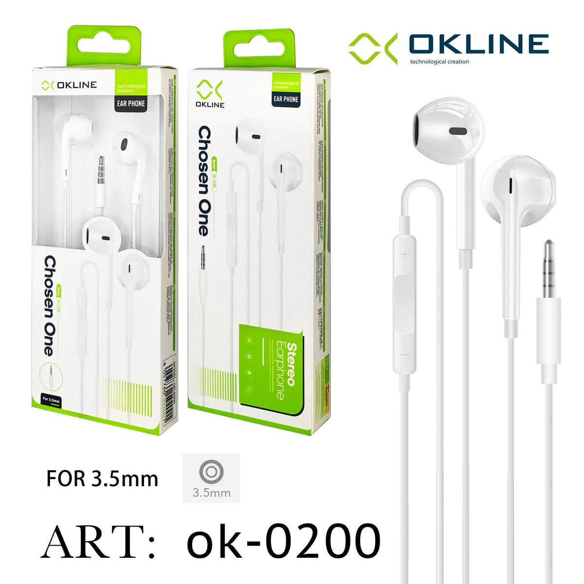 ART.OK-0200 OKLINE STEREO AURICOLARE A FILO UNIVERSALE 3.5MM BIANCO - koseakasa